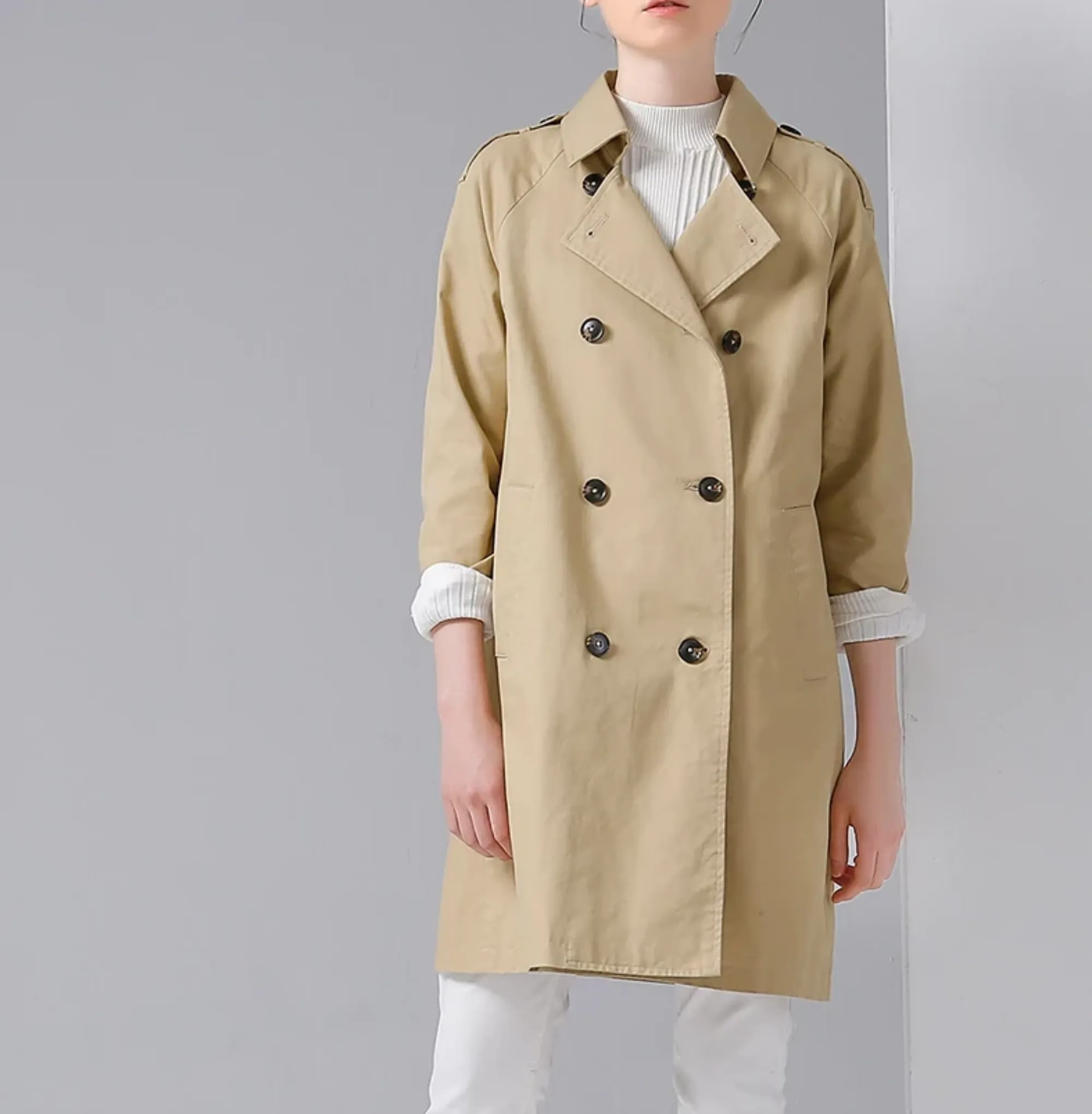 Women's Casual Cotton Long Trench With Buttons