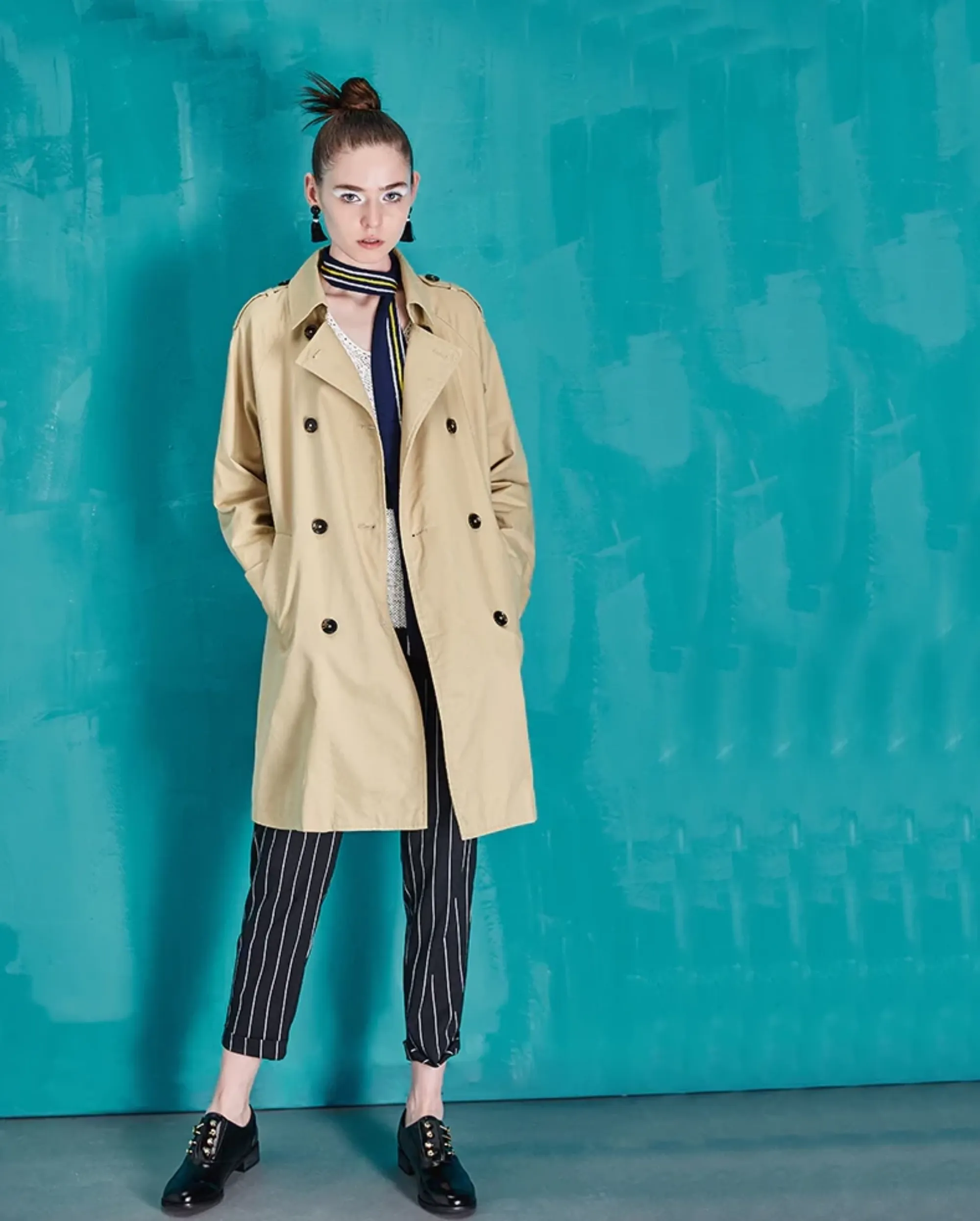 Women's Casual Cotton Long Trench With Buttons