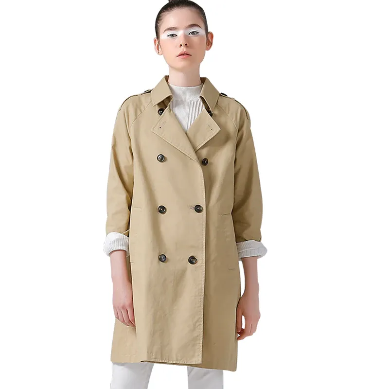 Women's Casual Cotton Long Trench With Buttons