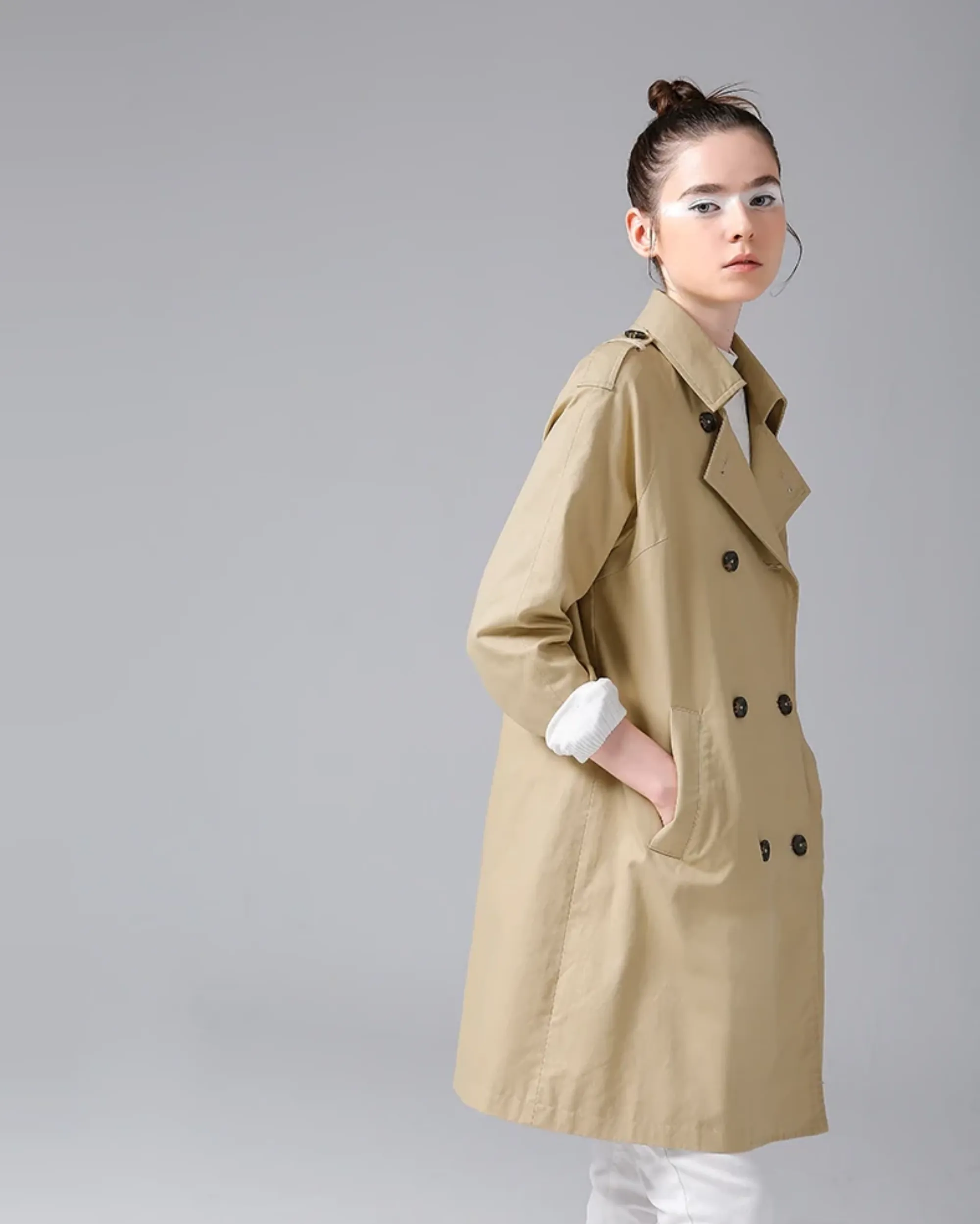 Women's Casual Cotton Long Trench With Buttons