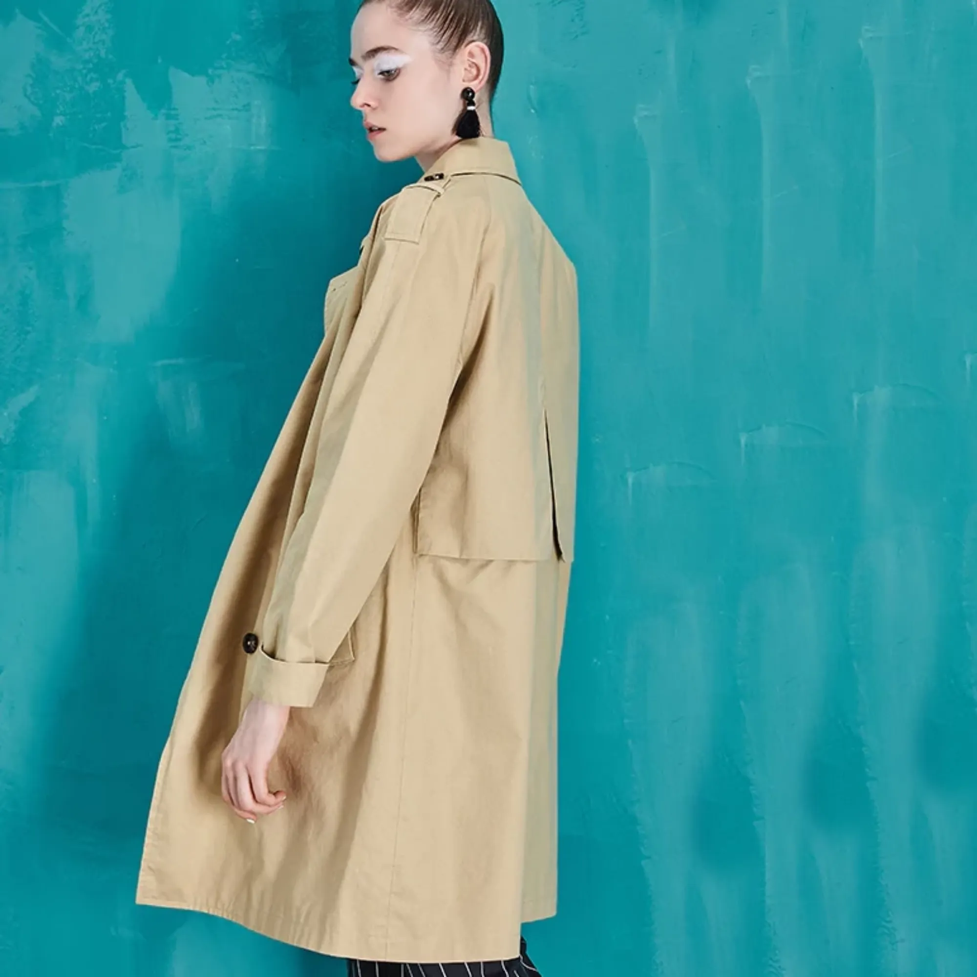 Women's Casual Cotton Long Trench With Buttons