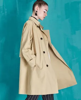 Women's Casual Cotton Long Trench With Buttons