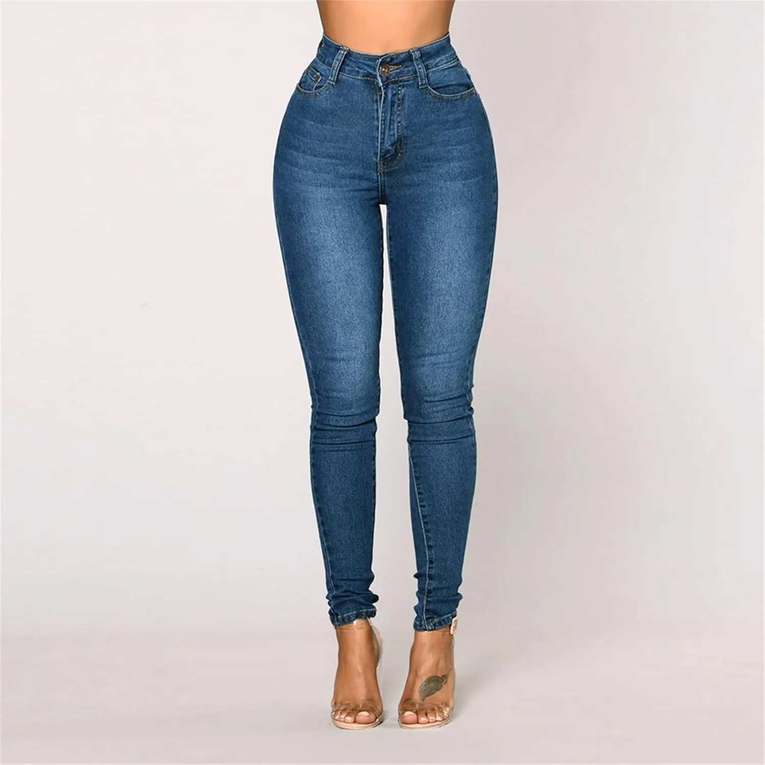 Womens Classic High Waisted Skinny Stretch Butt Lifting Jeans Stretchy Shaping Leg Jean Slim Fit Denim Pants Trousers (Small,Light Blue)