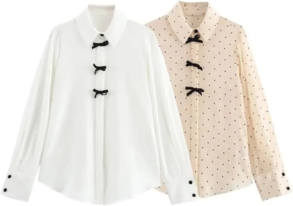 Women's Elegant Butterfly Shirts Long Sleeve Large Size Blouses Office Dot Tops