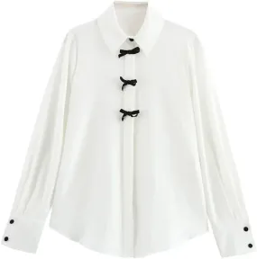 Women's Elegant Butterfly Shirts Long Sleeve Large Size Blouses Office Dot Tops