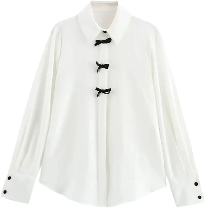 Women's Elegant Butterfly Shirts Long Sleeve Large Size Blouses Office Dot Tops