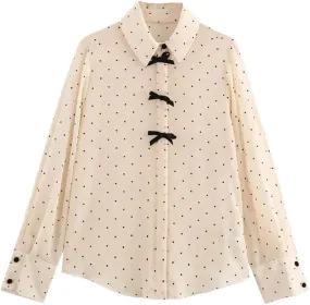 Women's Elegant Butterfly Shirts Long Sleeve Large Size Blouses Office Dot Tops