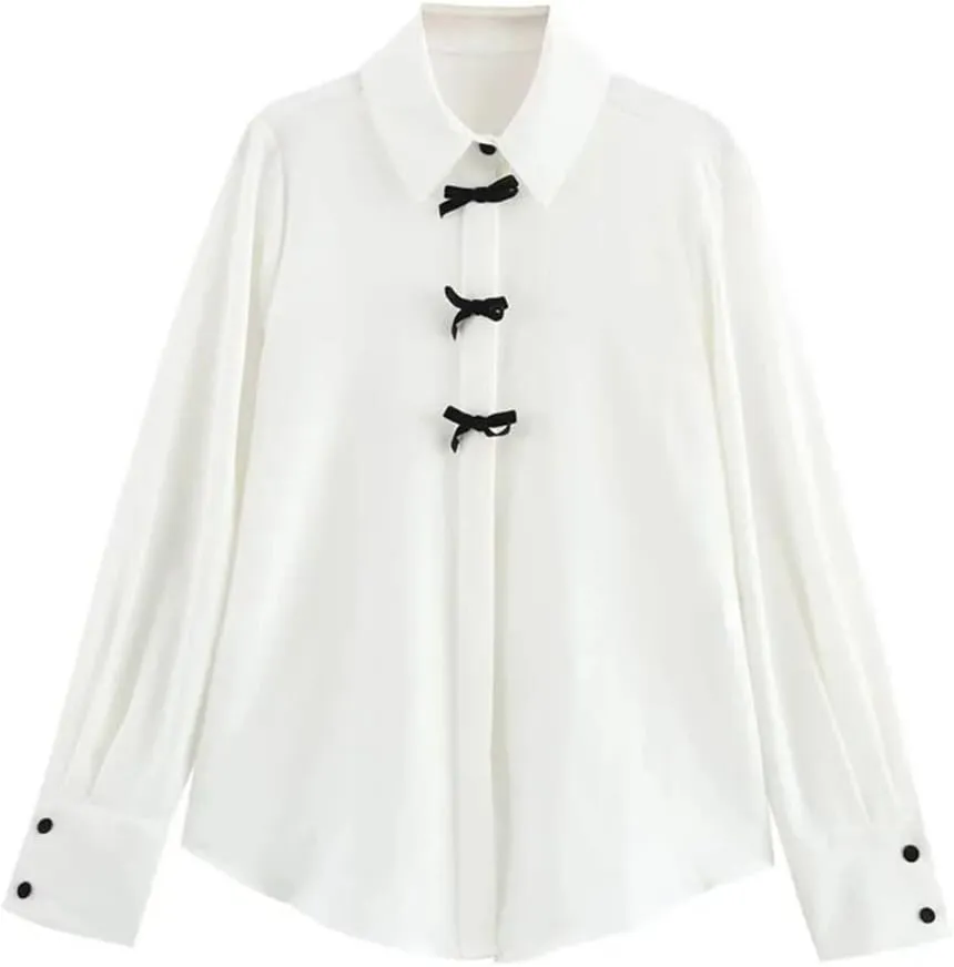 Women's Elegant Butterfly Shirts Long Sleeve Large Size Blouses Office Dot Tops