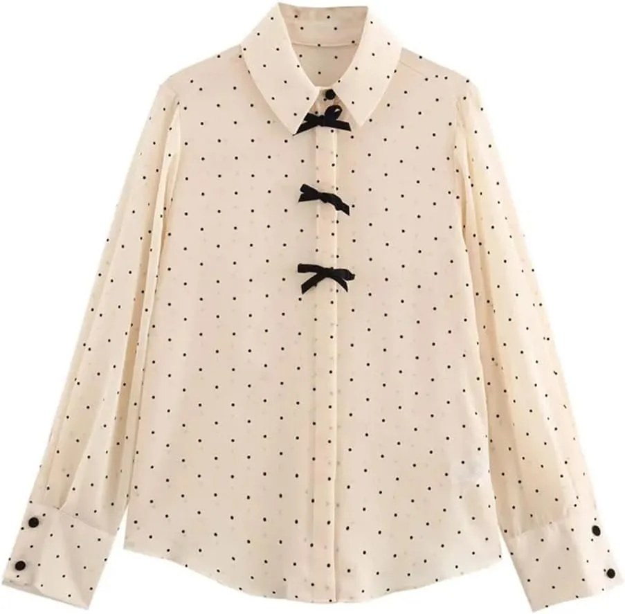 Women's Elegant Butterfly Shirts Long Sleeve Large Size Blouses Office Dot Tops