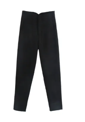 Women's Elegant High-Waisted Trousers with Pockets | For Everyday Wear