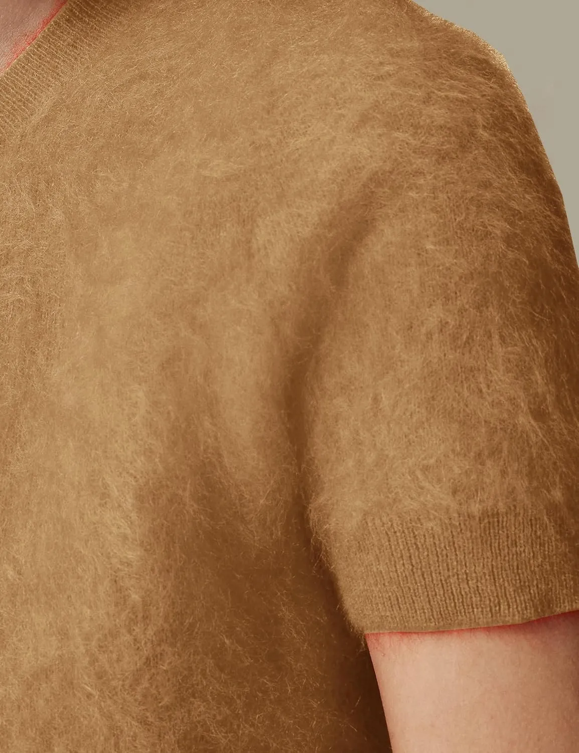 Women's Furry Cropped Sweater Short Sleeve Soft Fuzzy Sweater T Shirt Loose Casual Knit Pullover