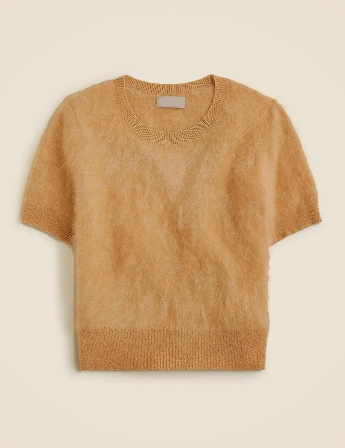 Women's Furry Cropped Sweater Short Sleeve Soft Fuzzy Sweater T Shirt Loose Casual Knit Pullover