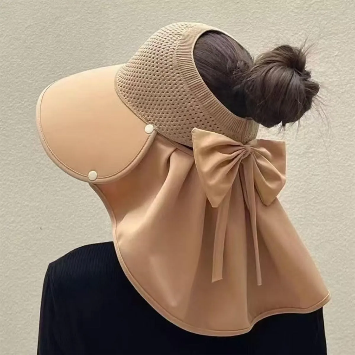 Women's Large-Brim Hollow Sunscreen Hat with Removable Neck Shawl,Women's Wide Brim Adjustable Summer Beach Hats