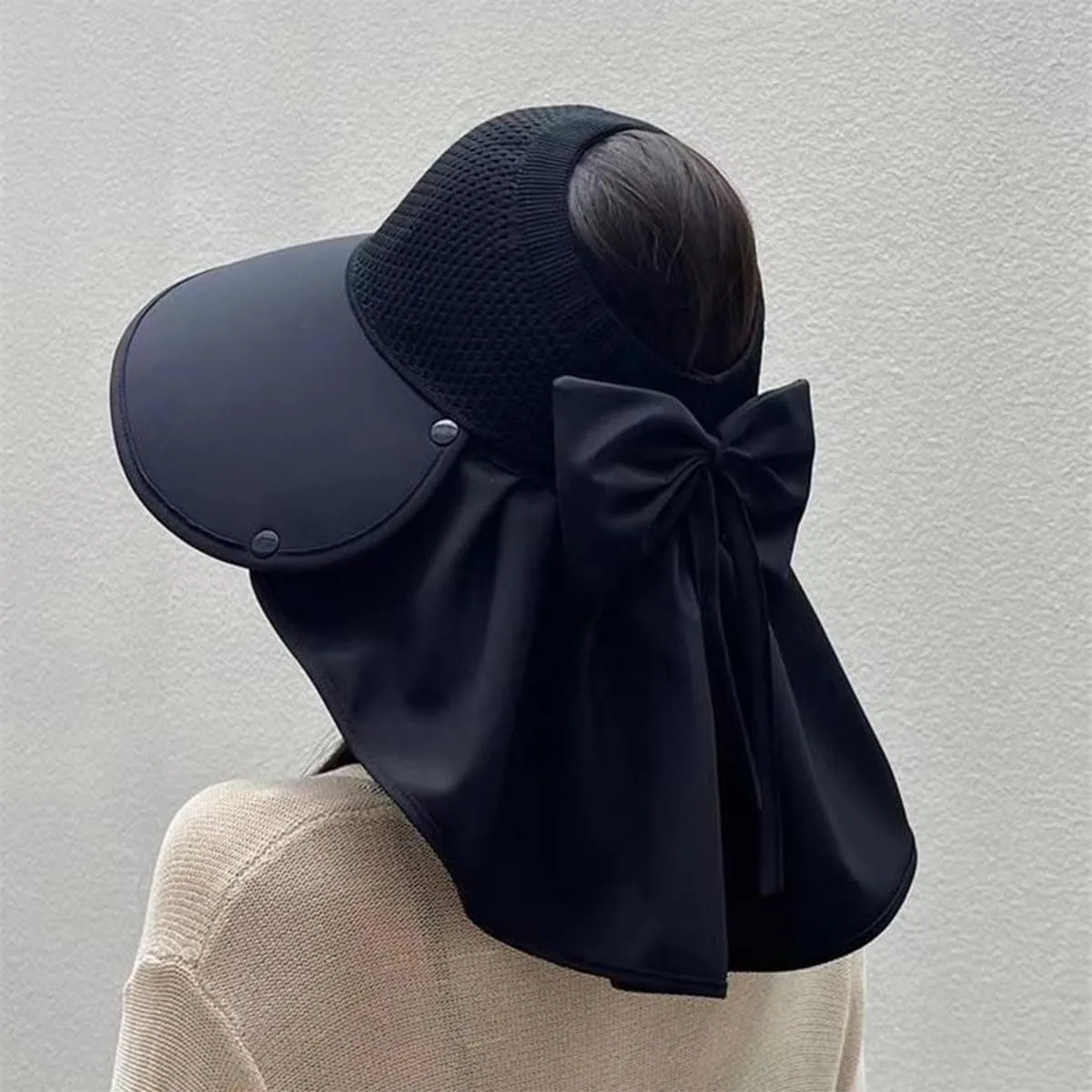Women's Large-Brim Hollow Sunscreen Hat with Removable Neck Shawl,Women's Wide Brim Adjustable Summer Beach Hats