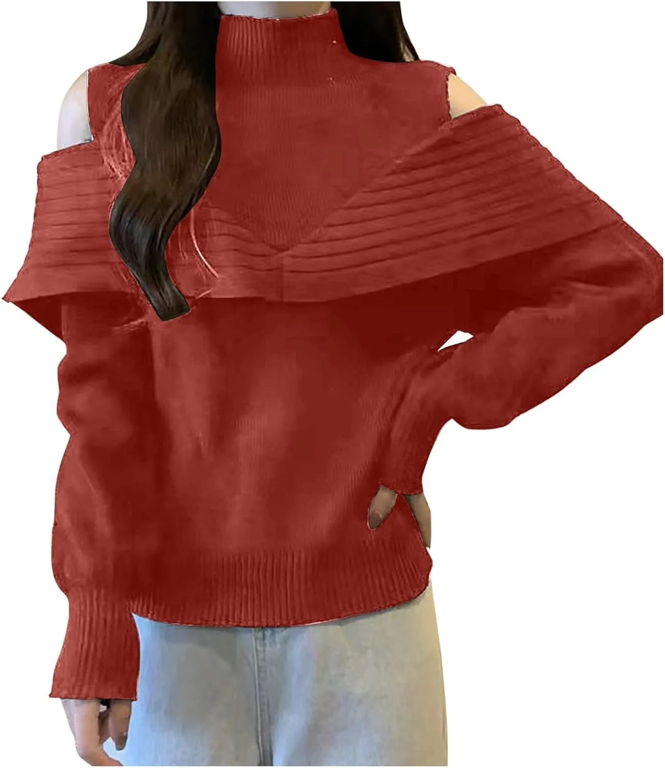 Womens Off Shoulder Sweaters Turtleneck Oversized Batwing Sweaters Sexy Pullover Knit Sweater Thin V Neck Sweater
