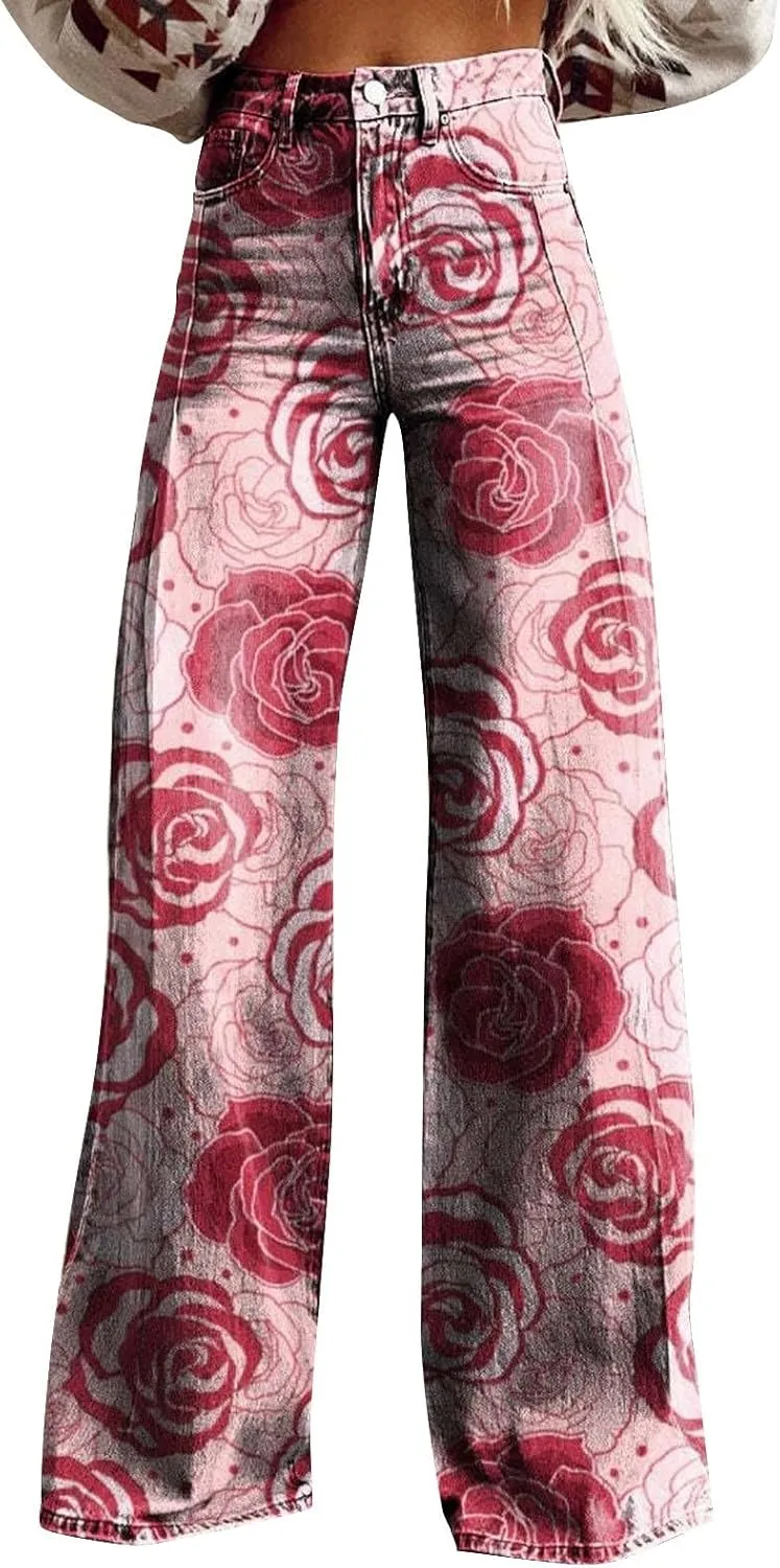 Womens Oversized Plus Size Sweatpant Jeans Summer Vintage High Waisted Stretchy Wide Leg Denim Pants Y2K Cute Bottoms