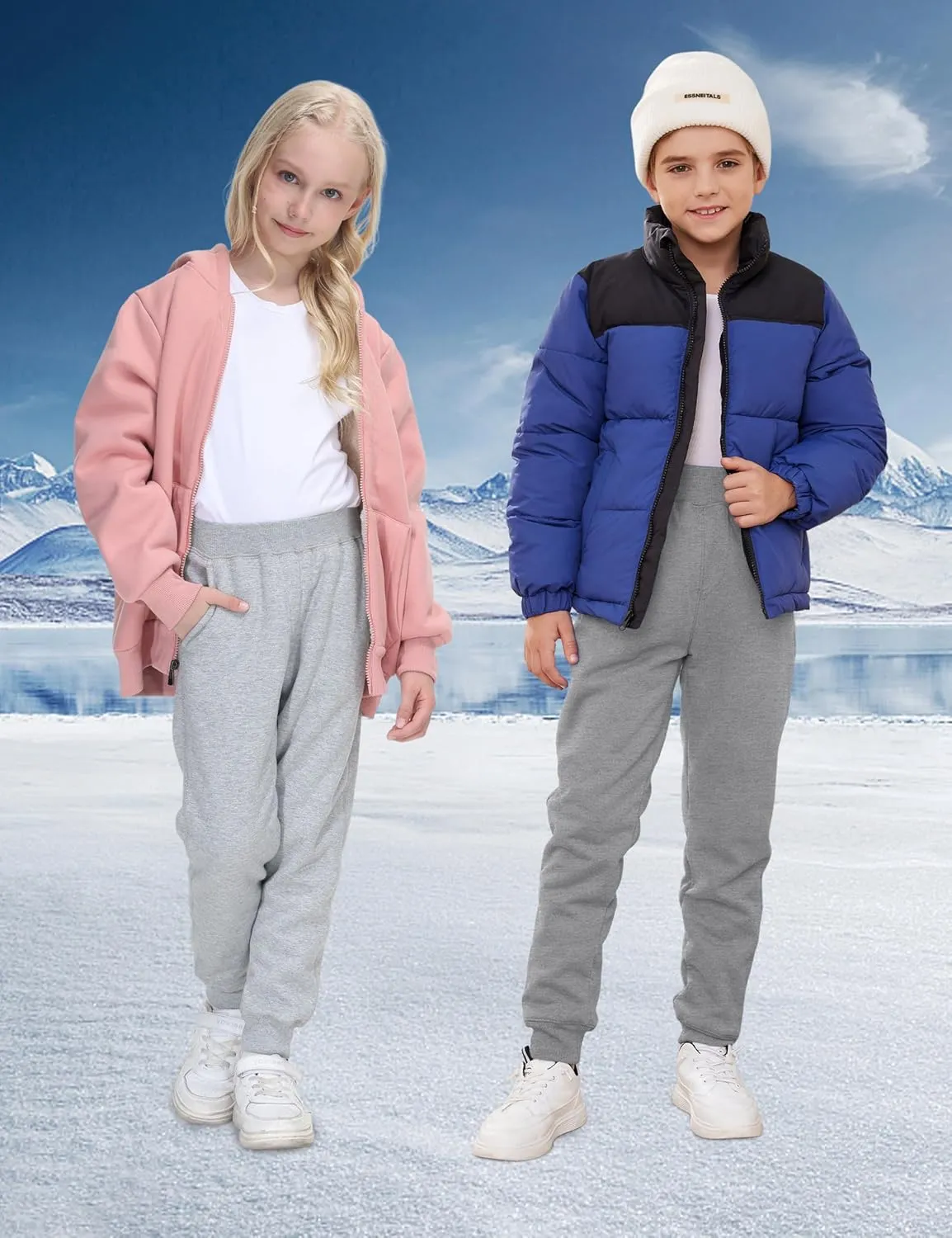 Yeokou Unisex Boys Girls Kid's Sherpa Lined Athletic Jogger Fleece Sweatpants