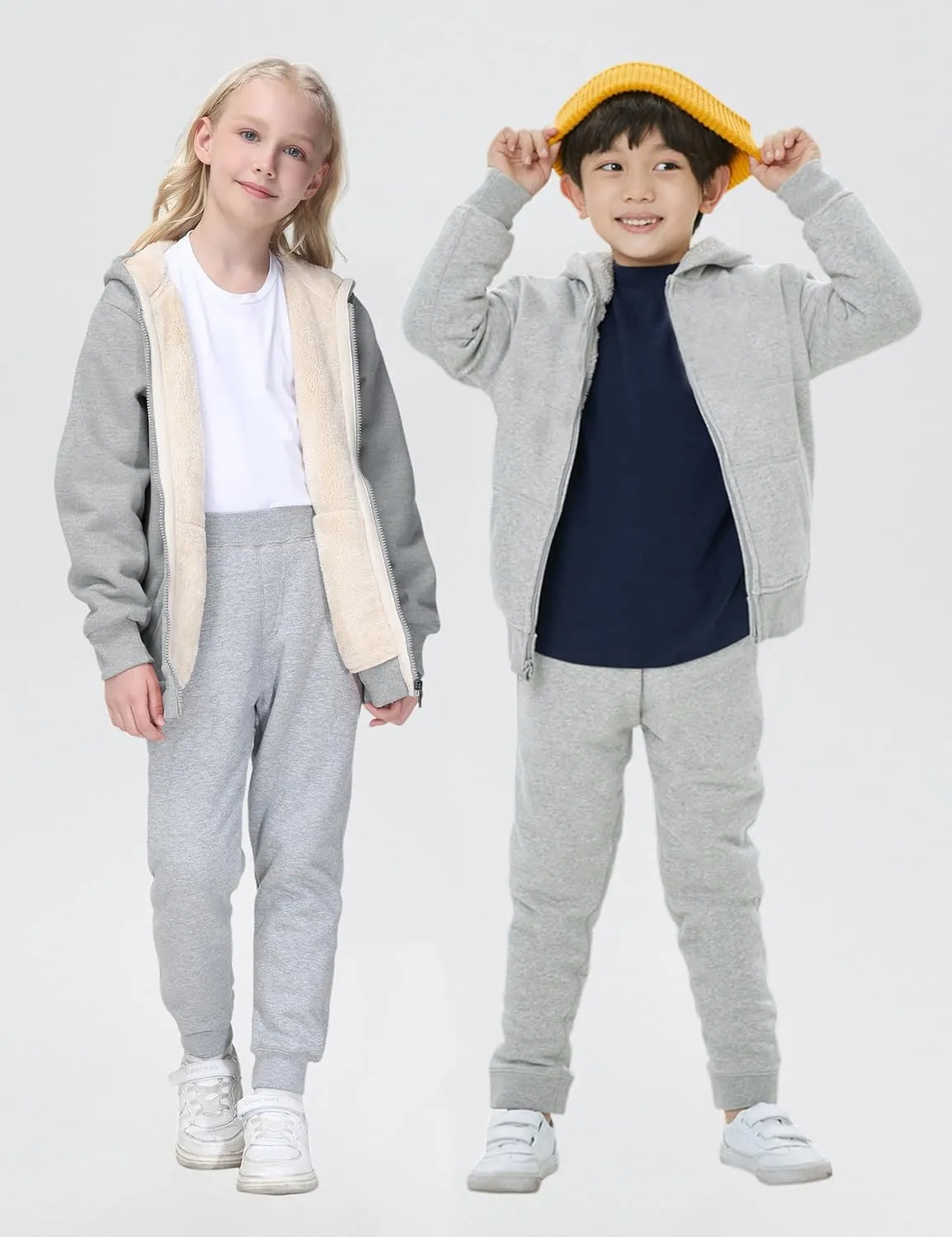 Yeokou Unisex Boys Girls Kid's Sherpa Lined Athletic Jogger Fleece Sweatpants