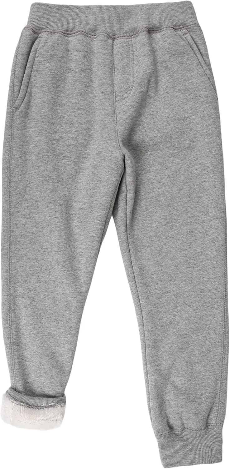 Yeokou Unisex Boys Girls Kid's Sherpa Lined Athletic Jogger Fleece Sweatpants