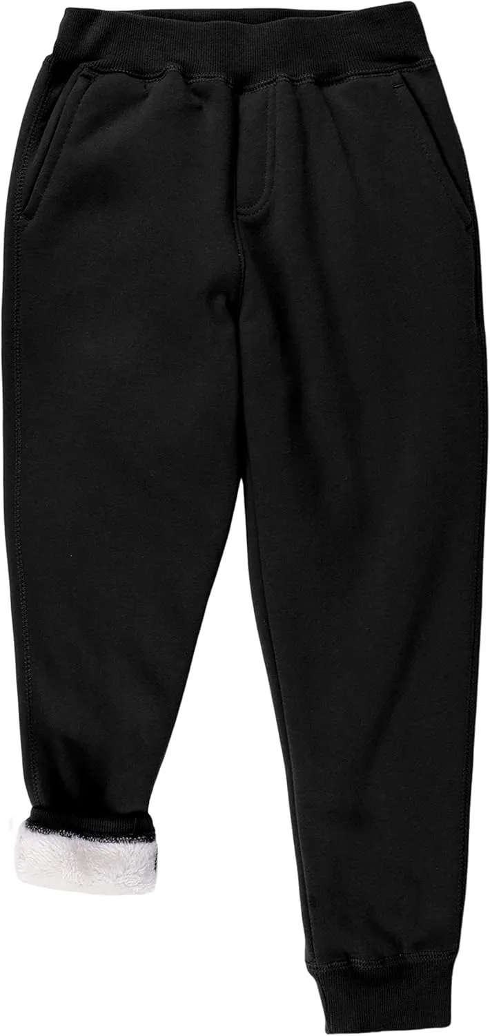 Yeokou Unisex Boys Girls Kid's Sherpa Lined Athletic Jogger Fleece Sweatpants