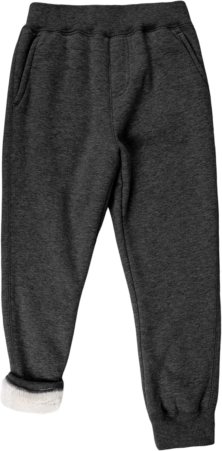 Yeokou Unisex Boys Girls Kid's Sherpa Lined Athletic Jogger Fleece Sweatpants